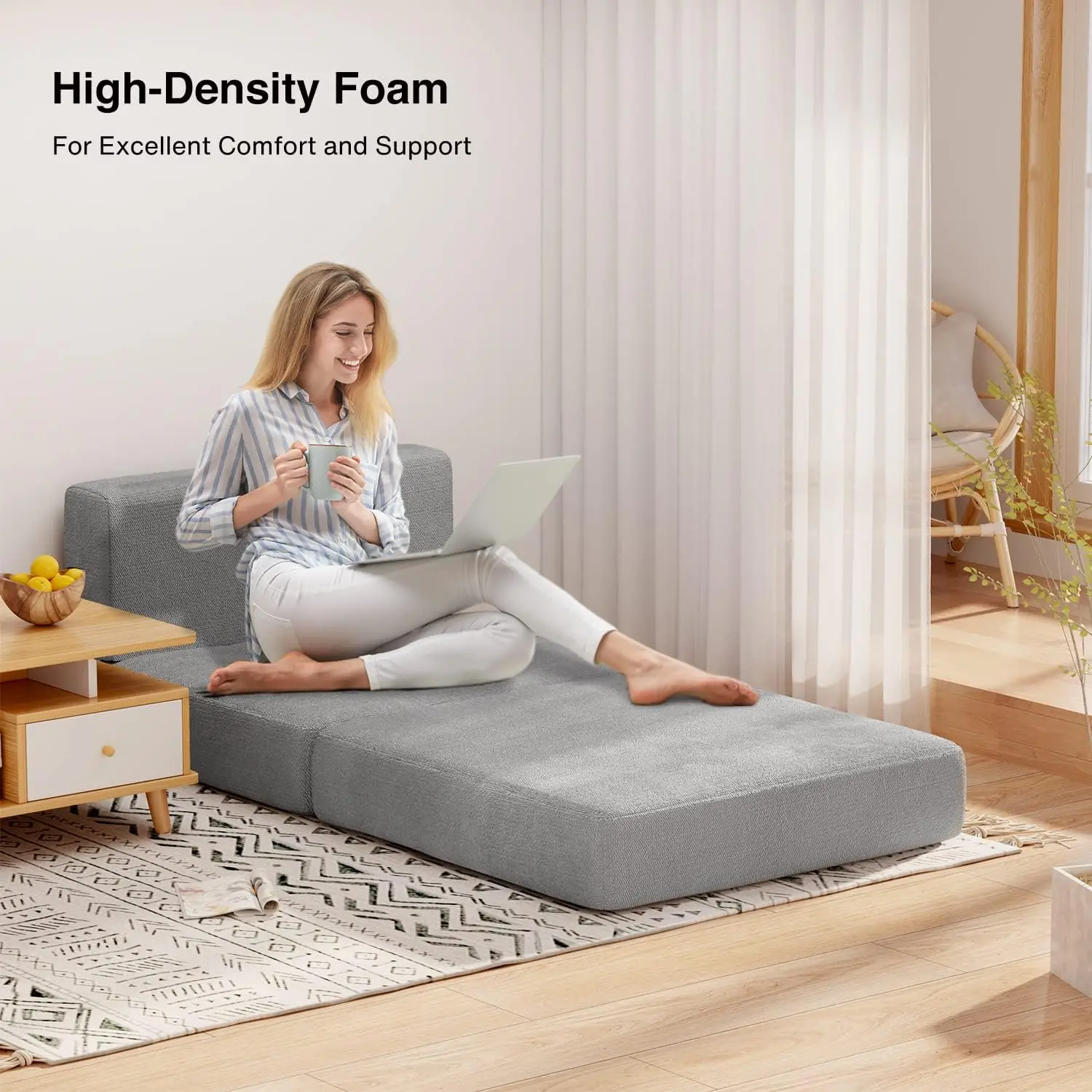 

Aiho Folding Sleeper Sofa Chair Bed, Memory Foam Floor Couch, Modern Linen Fabric Removable Cover, For Living