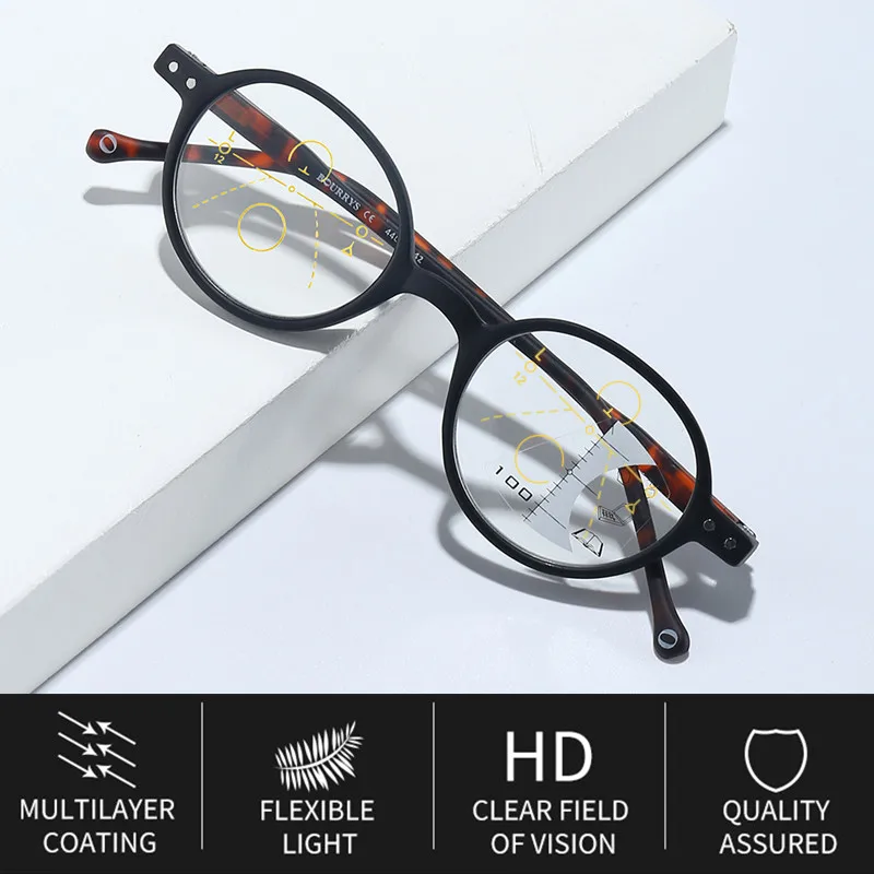 

Fashion Anti Blue Ray Reading Glasses Round Frame Black Progressive Multifocal Presbyopic Glasses Plastic Eyewear Far and Near