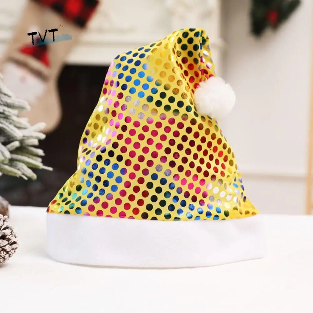 

Printed Beads Christmas Hat with Plush Ball Merry Christmas Decoration Santa Claus Hat Velvet Korean Style Plush Beanie Children