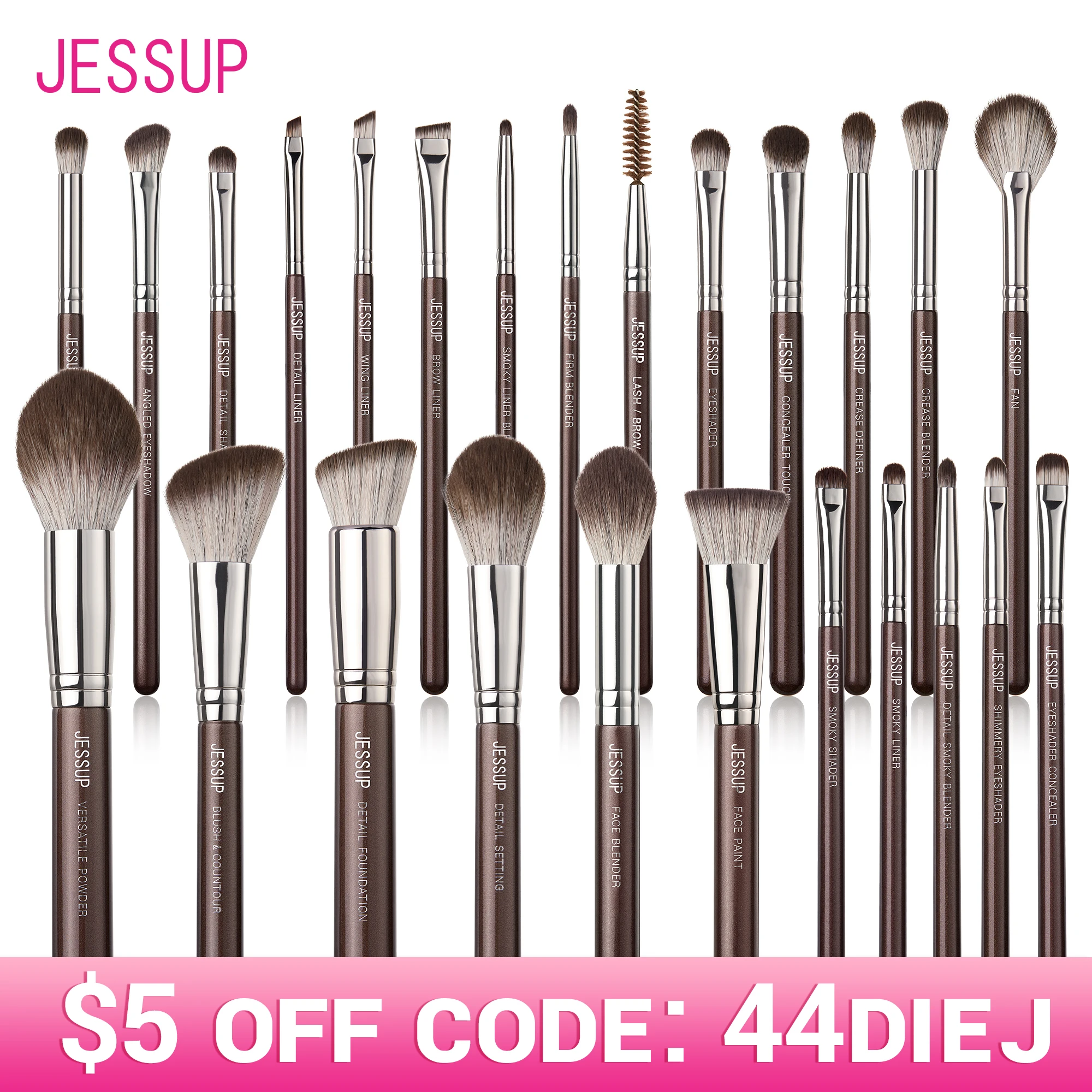 Jessup Makeup Brushes Set 25pcs Premium Synthetic Brown Make up Brushes Foundation Eyeshadow Concealer Blush Eyeliner Brow, T511