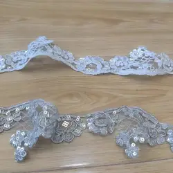 3Yards 6.8cm wide Ivory Silver Sequin Cording Fabric Flower Venise Venice Mesh Lace Trim Applique Sewing Craft for Wedding Dec.