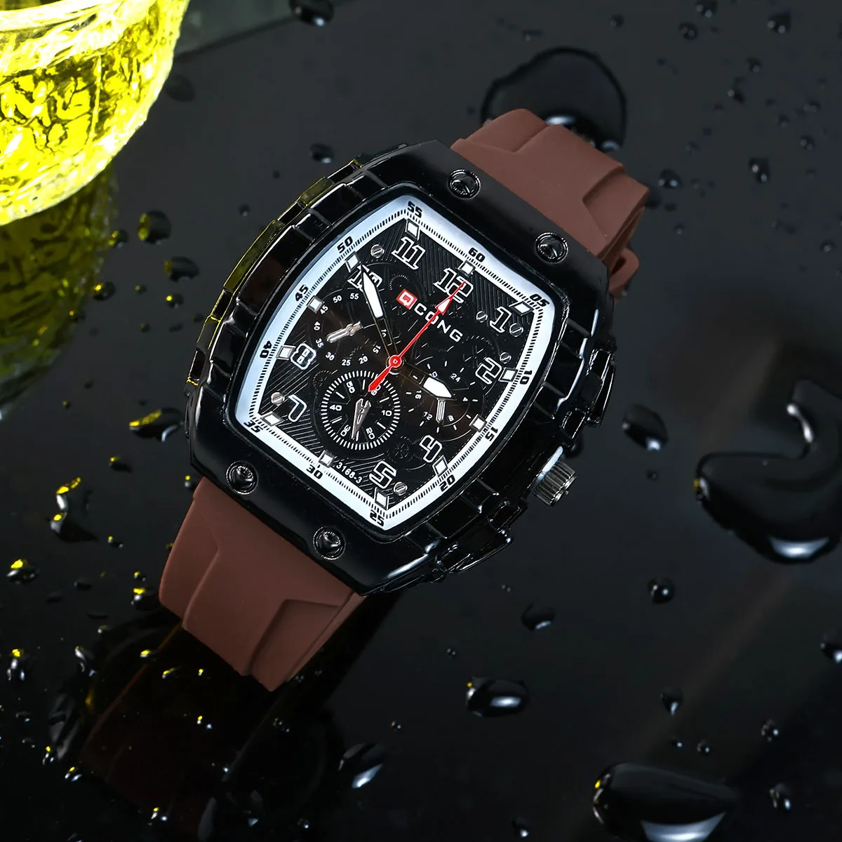 

New Fashion Luxury Man Tonneau Silicone Watch Men Business Quartz Watches Students Sports Wrist Watches For Gifts Reloj Hombre