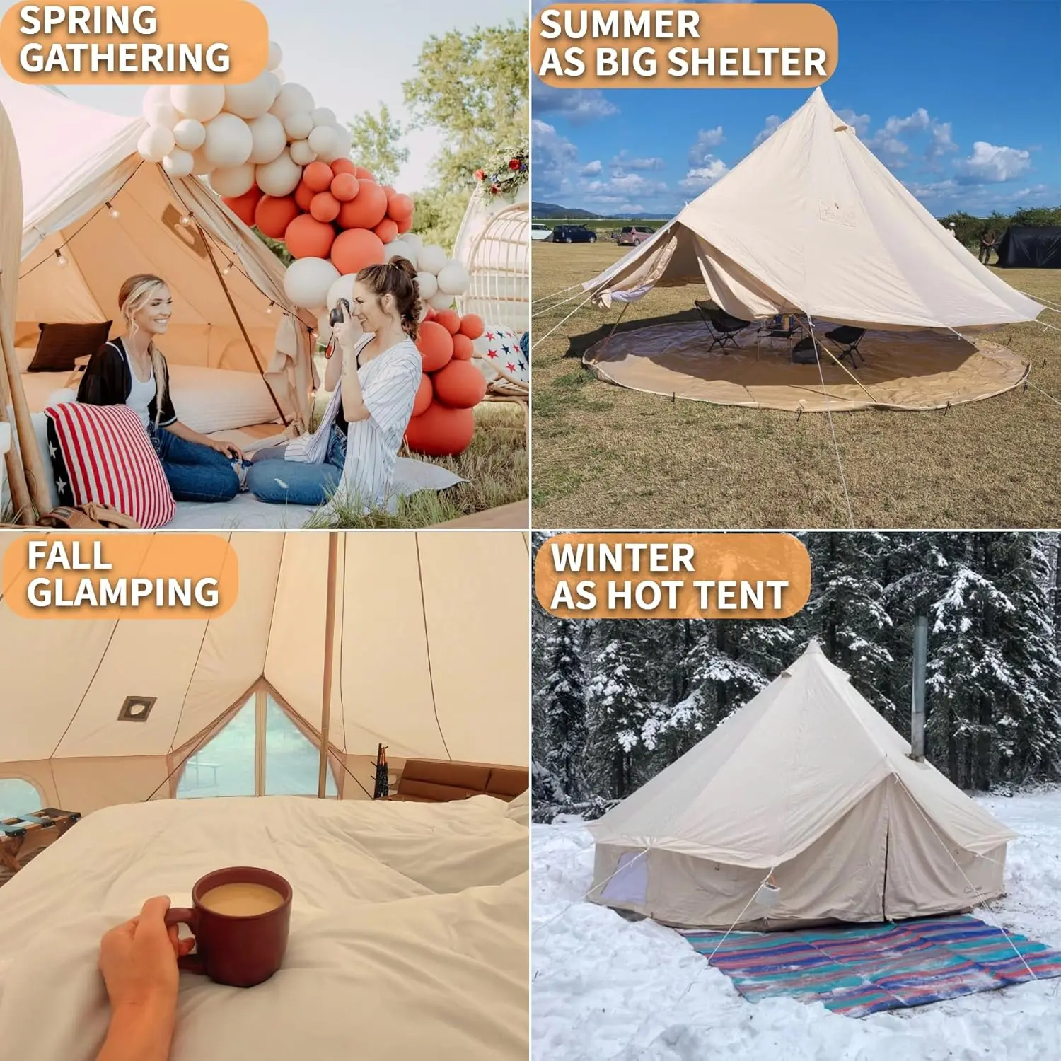 DANCHEL Outdoor B5 Waterproof Cotton Canvas Bell Tent with Stove