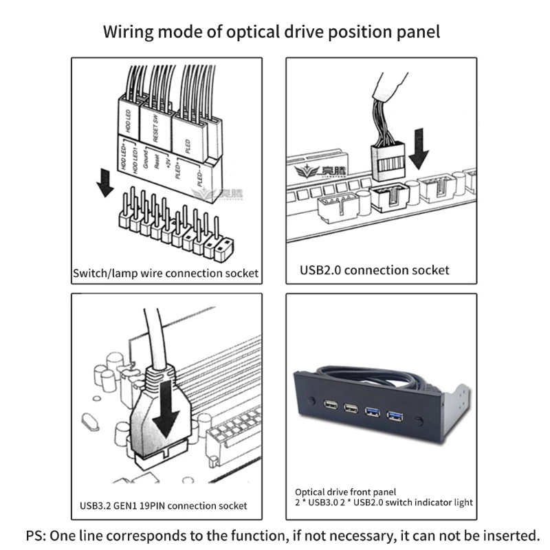 5.25 Inch USB Front Driver Board Portable 19 Pin / 9 Pin to USB USB 2.0 Hub Front Plate 4 Port CD-ROM Expansion