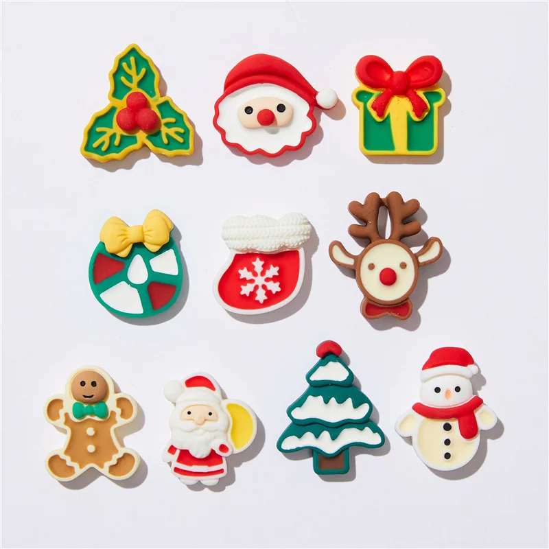 

10pcs Christmas Series Resin Figurine Crafts Flatback Cabochon Scrapbook Ornament DIY Jewelry Making Hairwear Accessories