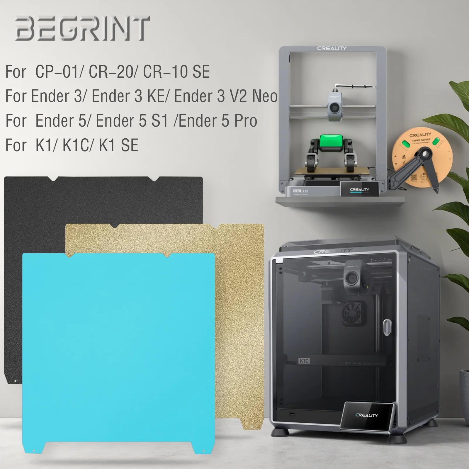 لوحة بناء لـ Creality K1 K1C PEI محكم على الوجهين أندر 3 KE /Ender 5 Pro /CR 10 SE /K1 SE لوحة تبريد للطابعة ثلاثية الأبعاد