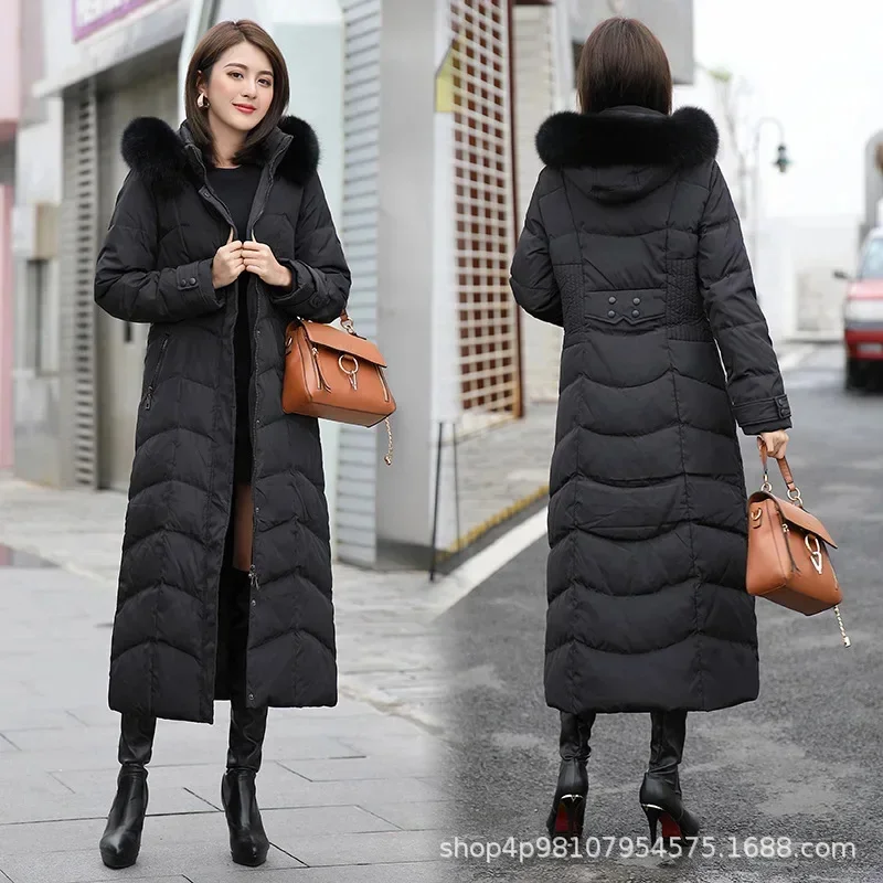 Winter Frauen neue schlanke weiße Enten Daunen jacke Fuchs Pelz Kragen Mäntel warm verdickt über Knie langen Mantel Doudoune Femme