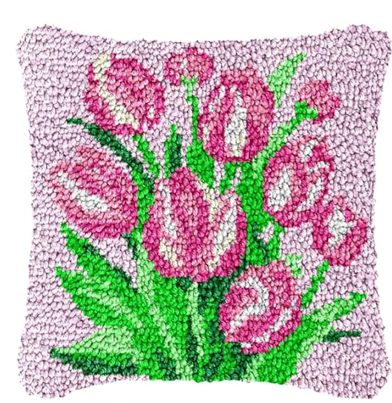 Flower Plant Series Segment Embroidery Pillow Flowers Grass Coarse Wool Cross Stitch 3D Latch Hook Kit Carpet DIY Embroidery