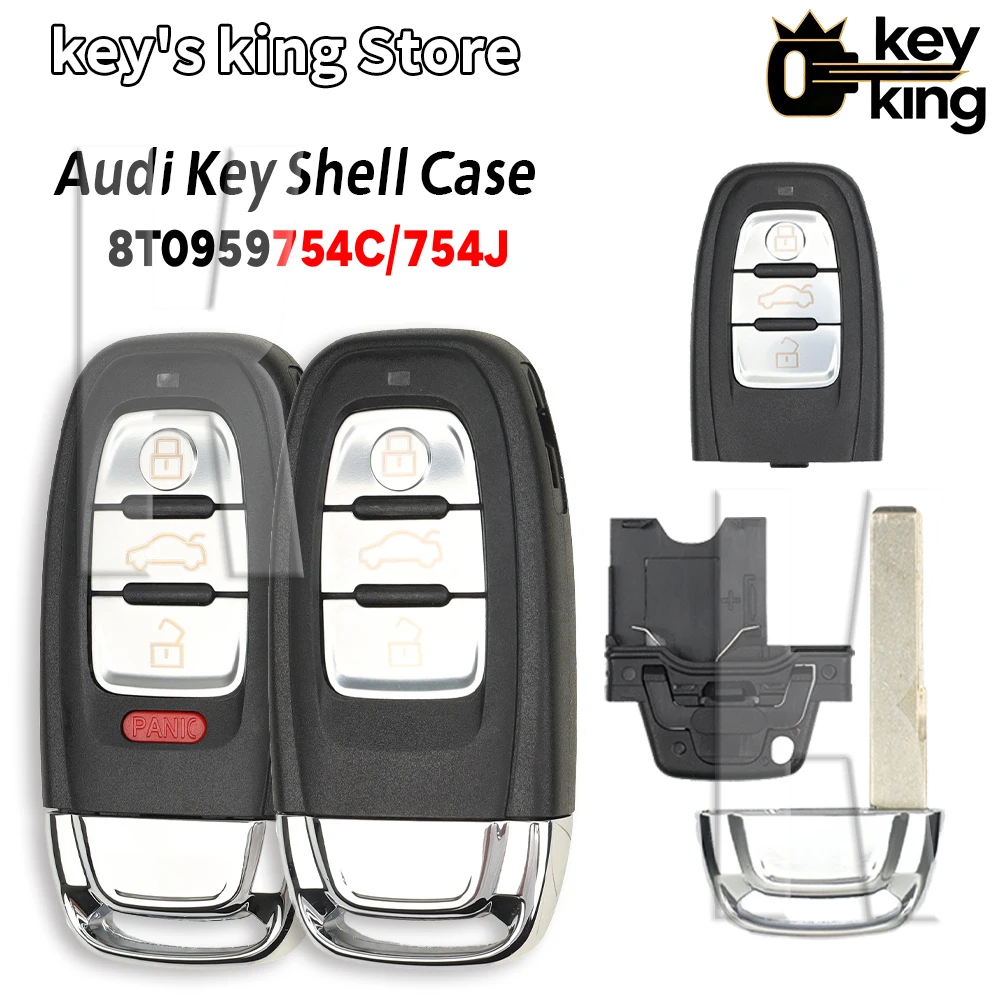 KK Replacement Car Remote Key Shell Case For Audi A4 A5 A6 A7 A8 Q5 8T0959754C 754J 3/4 Buttons With Uncut Blade