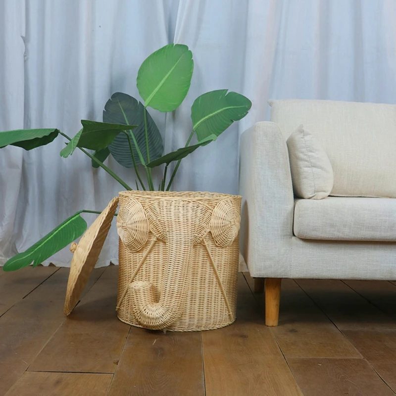 Handmade rattan elephant shape sundries basket bathroom dirty clothes basket toy storage basket