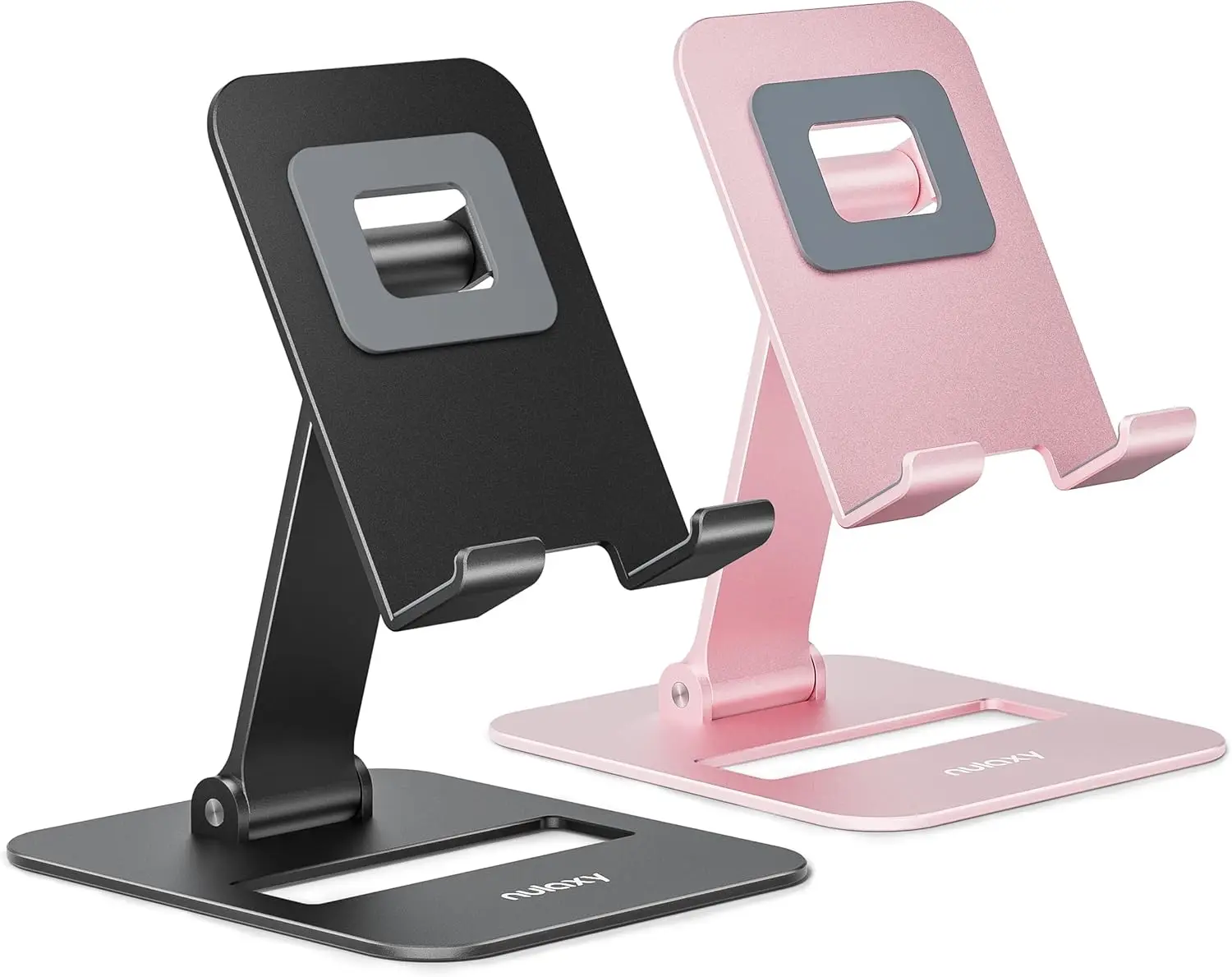 

2 Pack Adjustable Phone Stand, Foldable Holder for iPhone 17-11, Switch, All Phones, Black & Rose Gold