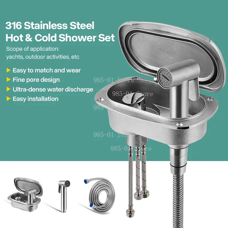 Recessed Hidden Transom Shower Kit, Marine Deck Shower for Boat, Yacht, RV and Camper