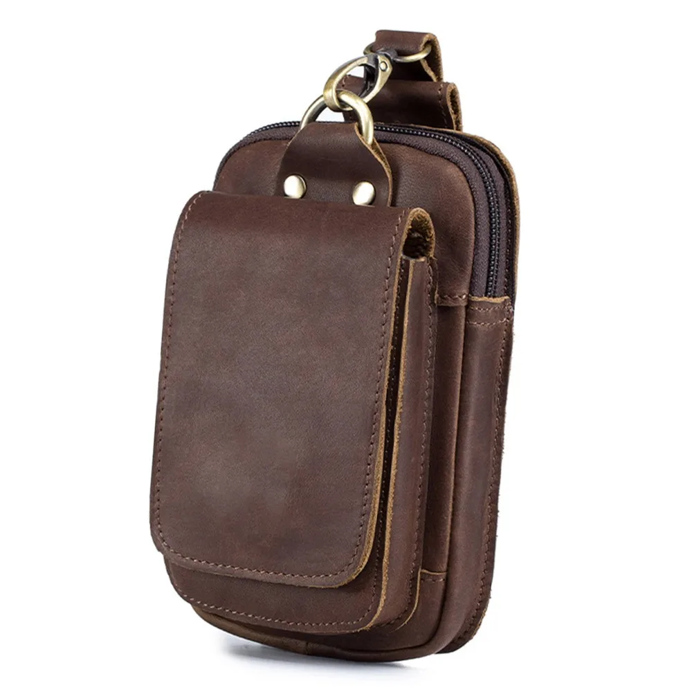 Durable Cow Leather Belt Bag Portable Large Capacity Fanny Pack Cell Phone Waist Pouch for Men