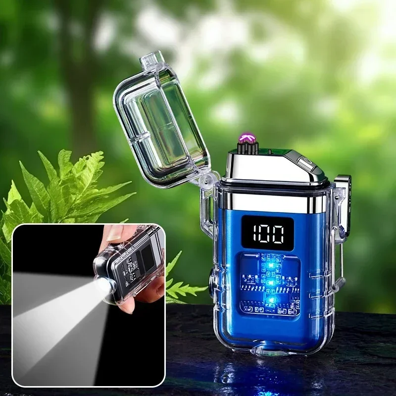 High-end USB Rechargeable Double Arc Plasma Pulse Lighter Waterproof and Windproof Flameless Battery Display Electric Lighter