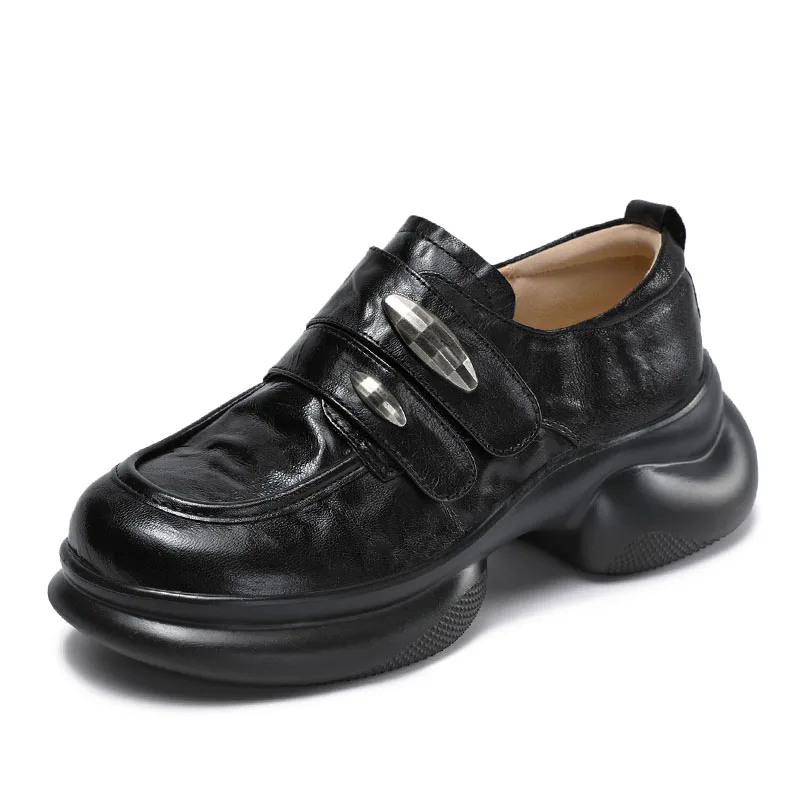 DRKANOL 2026 Autumn Women Chunky Platform Loafers Thick Sole Wedges Heel Height Increasing Metal Genuine Cow Leather Shoes Lady