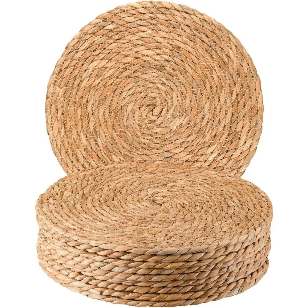 

10-Piece 13 Bohemian Rattan Natural Water Hyacinth Woven Placemats Set, Farmhouse Style Weave Table Mats