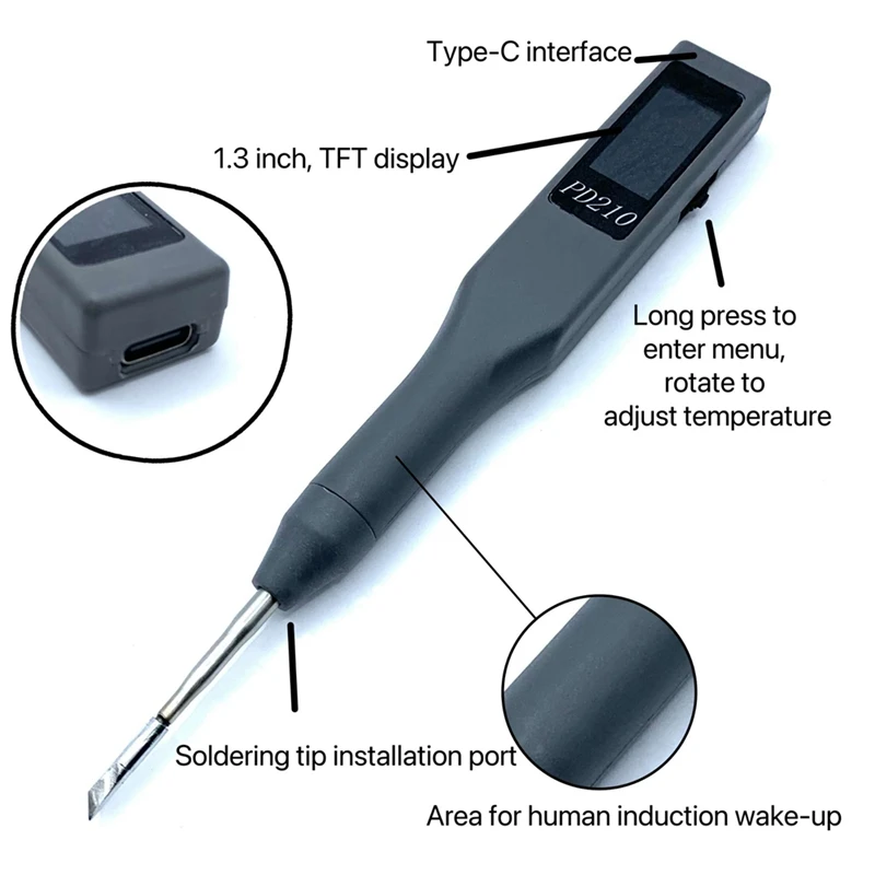 Imagem -03 - Ferro de Solda Estação Portátil Compatível com Jbc210 Pontas de Solda Controle de Temperatura Pd3.0 Pps Conjunto Pd210