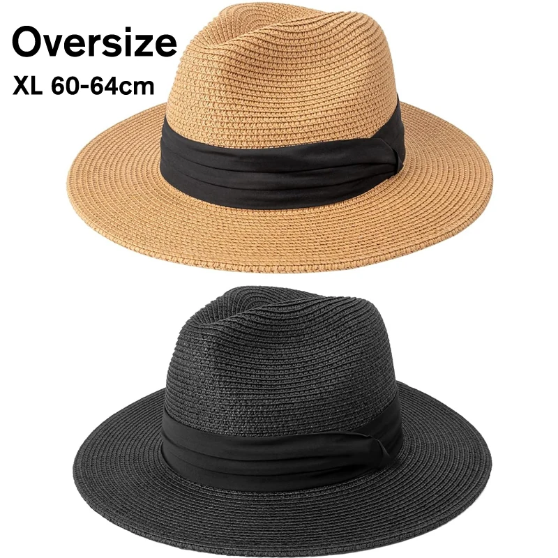 

OverSize 64cm Sun Hats for Men Women Beach Panama Wide Brim Straw Hat Lady Summer Sun Hats Plus Size Fedora Hat 55-57cm 58-60cm