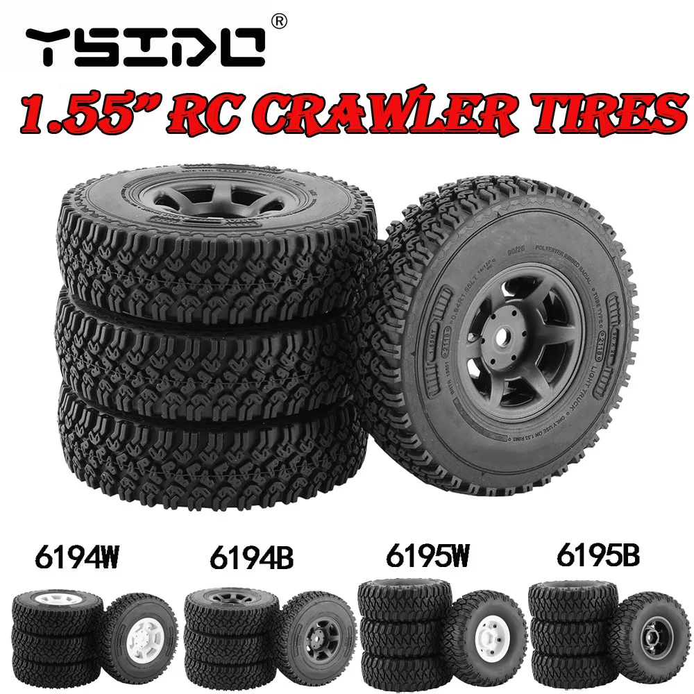 YSIDO 4PCS 1.55 Inch  Beadlock Plastic Wheel Rim Tires for RC Crawler Car Axial AX90069 D90 TF2 Tamiya CC01 LC70 MST JIMNY