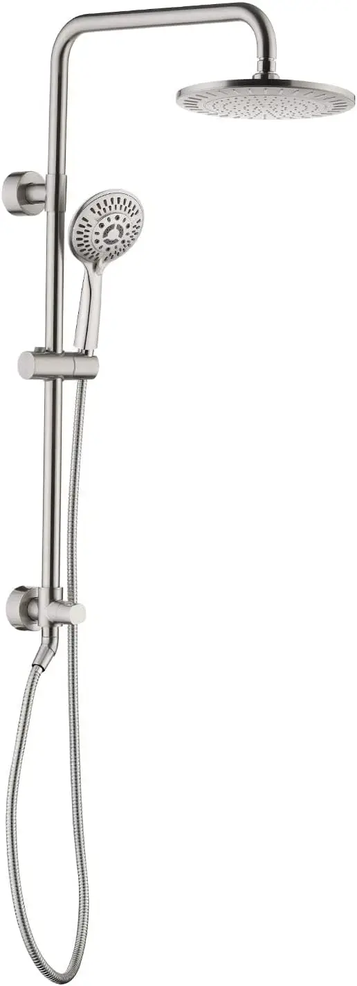 

9 Inch Rainfall Shower Head with Handheld, Adjustable Holder, Brass Rail & 60" Stainless Steel Hose in Brushed Nickel