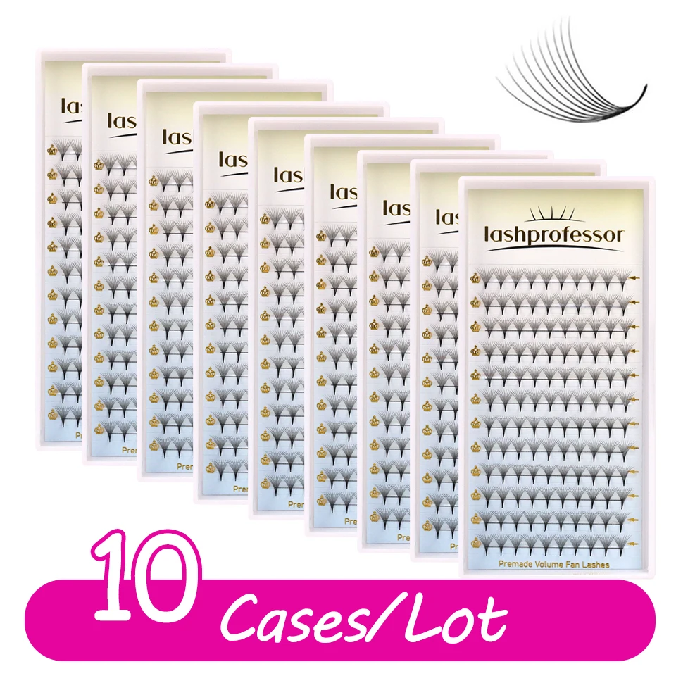 

Lashprofessor 10Cases Premade Volume Fans 3D-40D Individual Eyelash Extension Short Stem Faux Mink Pre Made Russian Lashes Cilio