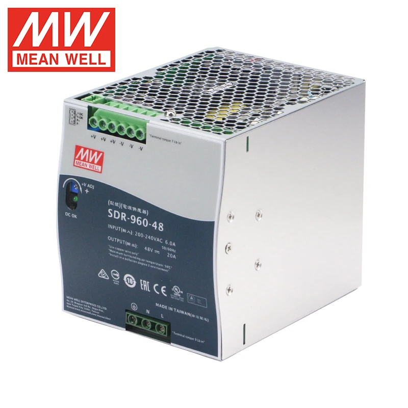 

MEAN WELL SDR 960W 24V 48V Industrial DIN RAIL Power Supply Meanwell High Quality 960W Single Output Supply Power with PFC