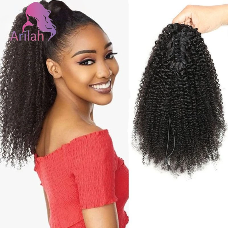 

Афро-кудрявый хвост, человеческие волосы, наращивание хвоста для женщин, зажим для когтей в хвосте, 3C-4A, бразильские девственные волосы