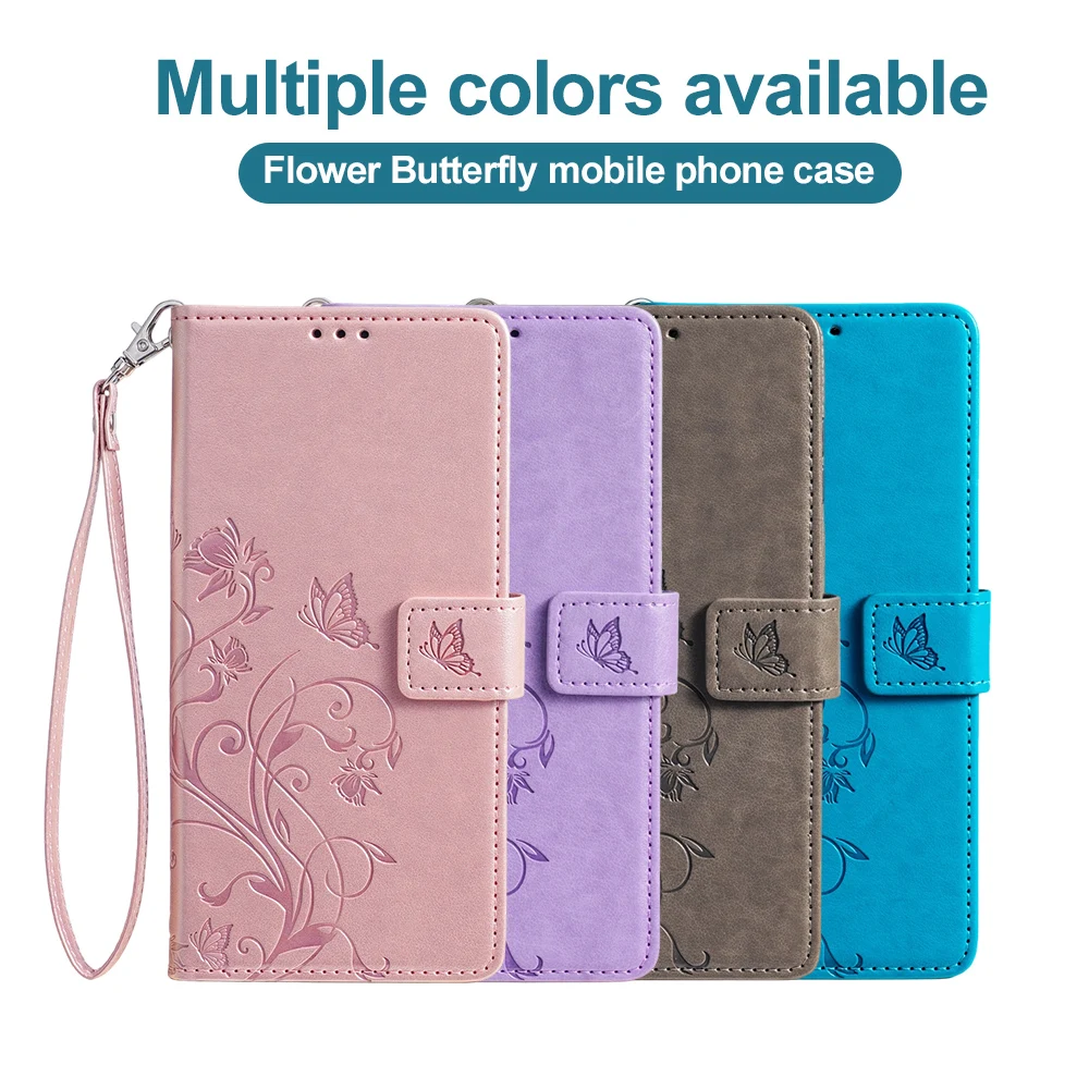 Butterfly Flower Embossed Phone Case For Samsung Galaxy S25 S24 S23 S22 Ultra S25 Edge S24 S23 FE S26 Cases Leather Wallet Funda