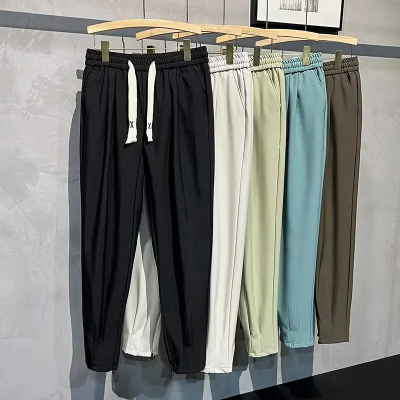 

Spring Autumn Simple Dstring Trousers Slim Fit Harlan Casual Pants Men's Nine Points Pants Trendy Brand Youthful Sle