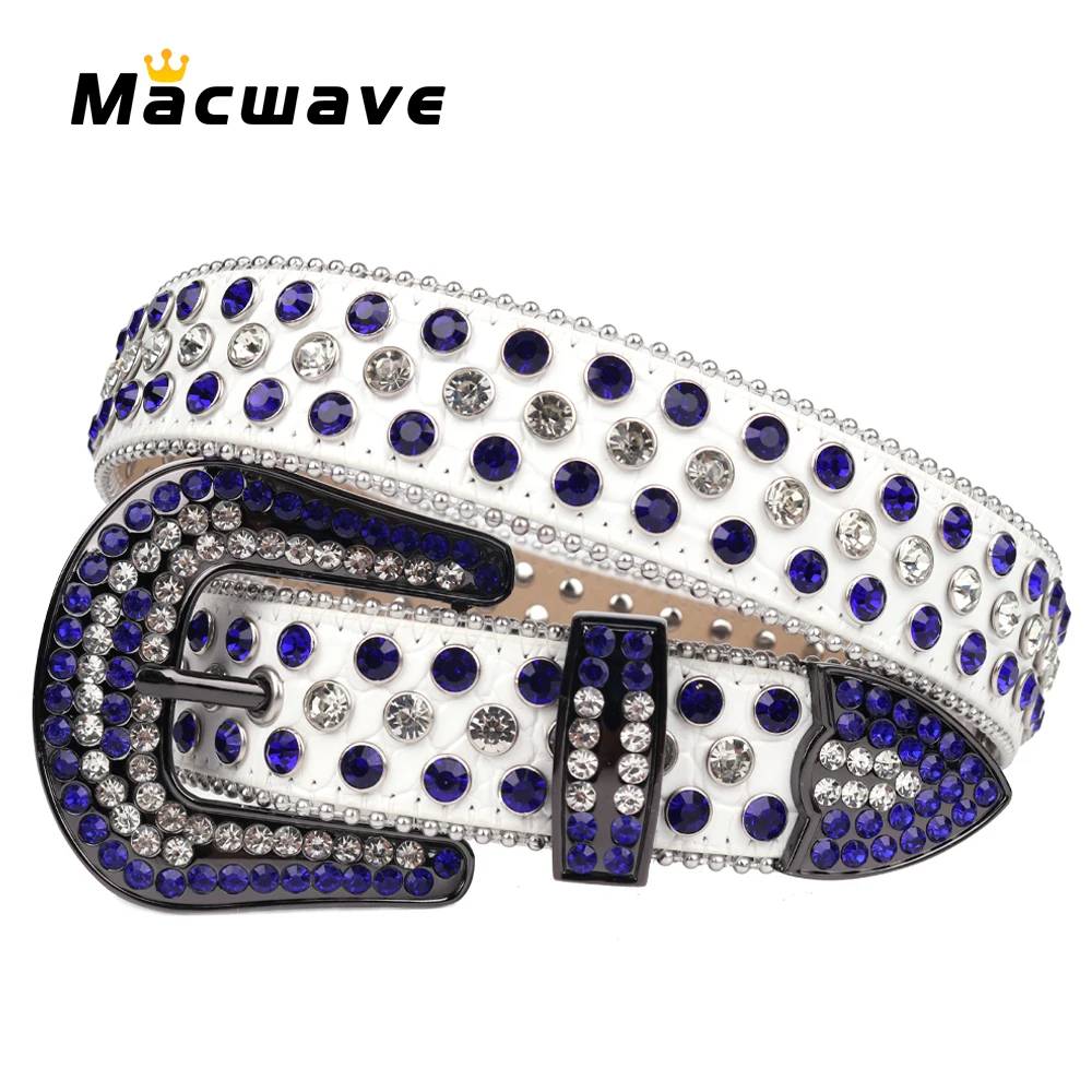 

Vintage Rhinestones Belt High Quality Leather Strap With Crystal Luxury Western Waist Belts For Jeans Cinturones Para Mujer