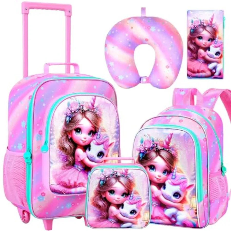 

5 Pcs Luggage Set for Girls, Cute Rolling Wheels Suitcase for Toddler, Travel Carry on Suitcase