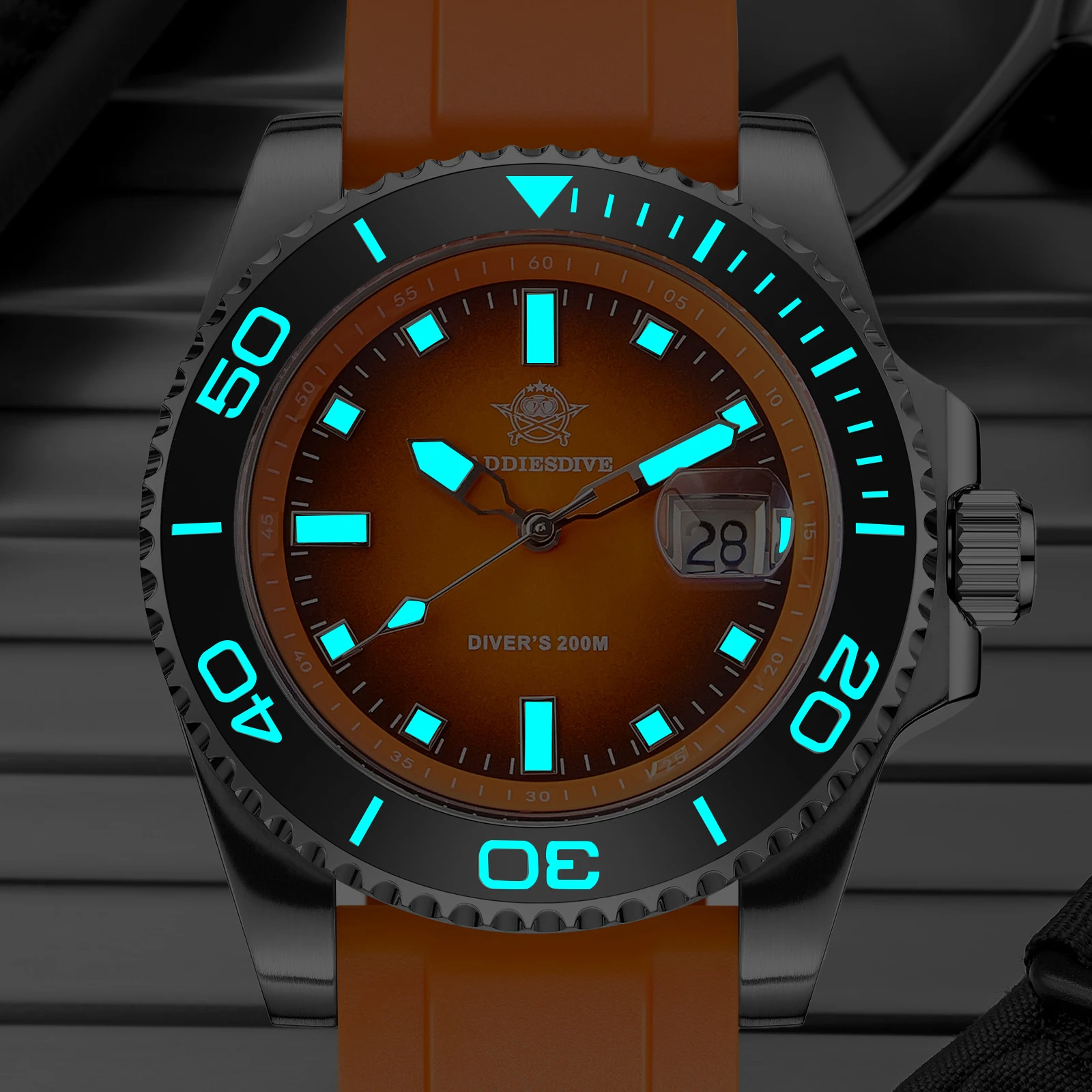 ADDIESDIVE Men's Watch Fashion 41mm Quartz Watch Rotatable Bezel 200m Diver Watch Rubber Strap BGW9 Luminous Watches New AD2089