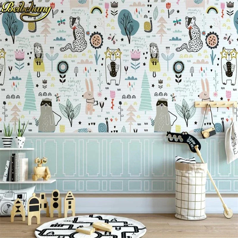 Custom Cartoon tree cute small fresh wall papers home decor children room TV background 3D wallpaper for bedroom walls Stickers