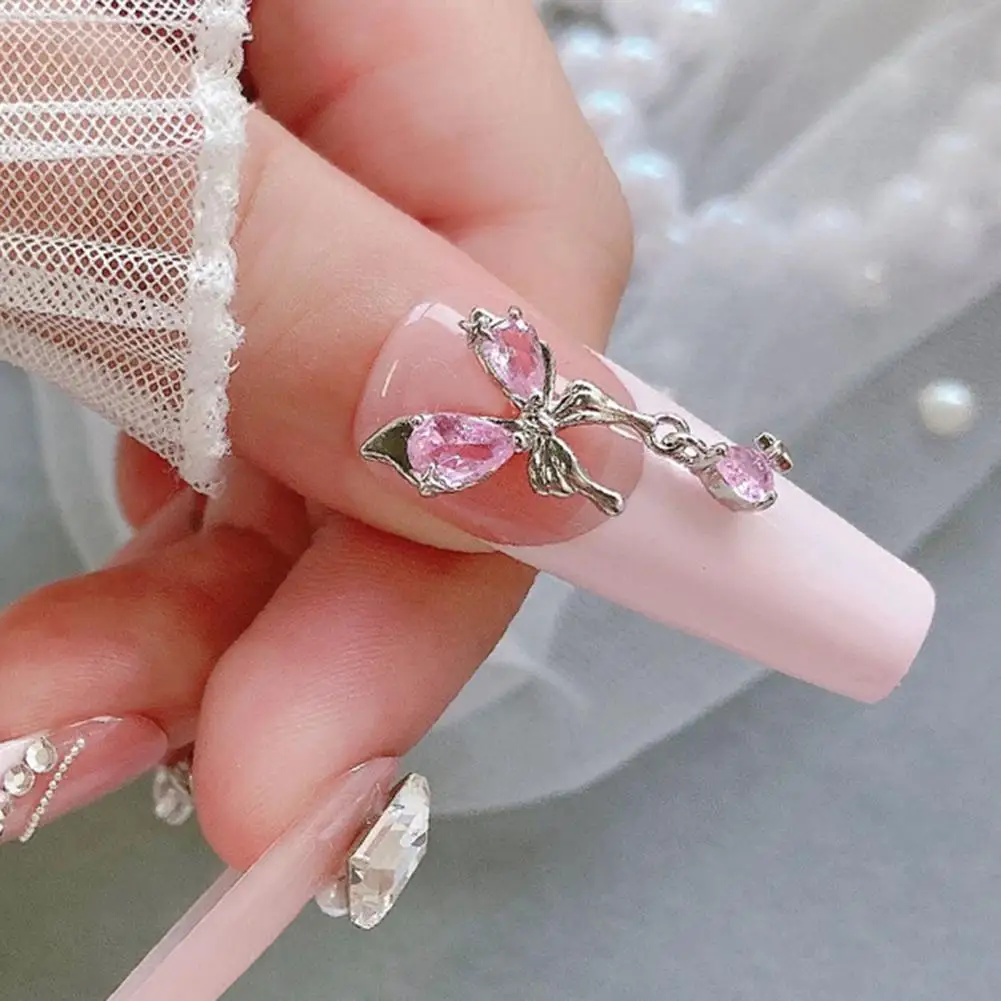 Encantadora joia com pingente arco rosa para mulheres, arte das unhas na moda, manicure charmosa, durável, fácil de aplicar, luxo leve