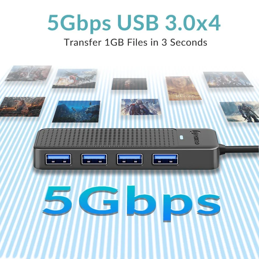 PHIXERO 4 Port USB 3.0 HUB Multi USB Splitter Type C Adapter Expansion Ultra-Slim OTG 5Gbps High Speed For Mac PC Accessories