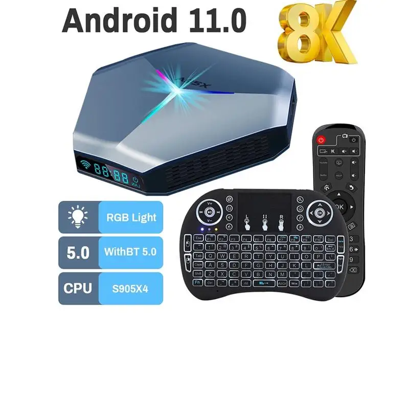 Transpeed Android11 Amlogic S905X4 TV BOX A95X F4 RGB Light TV Box Dual Wifi 8K 4K 3D BT5.0 Media Player Set top box