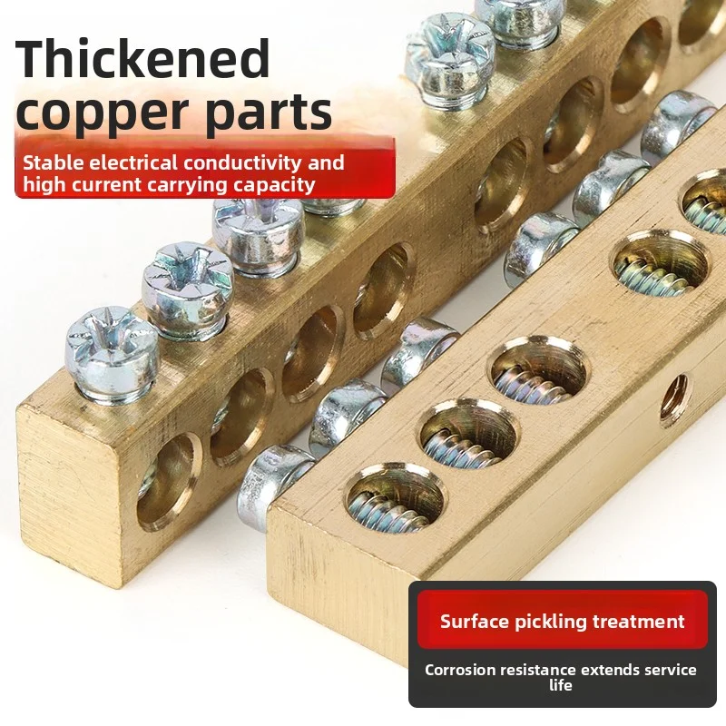 1pcs Copper Wiring Row Zero Strip Flame Connection Screws Ground Bridge Electrical Hole Neutral Wire Holder Brass Connector Bar