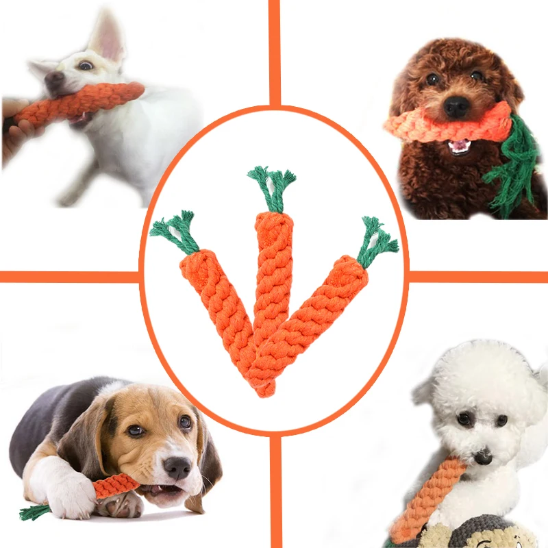 Dog Chew Toys Cartoon Carrot Shape Cotton Rope Bite-proof Pet Teeth Grinding Cleaning Toys Pet Outdoor Training Supplies