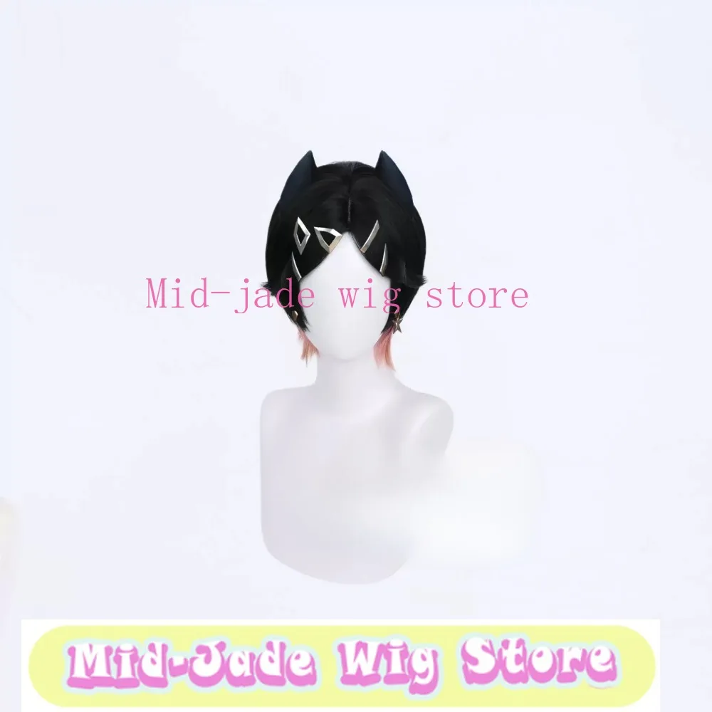 Mudié Cosplay Wig Middle Part Gradient Short Hair Realistic Scalp Top Rose Net Synthetic Hairpiece for Convention Event