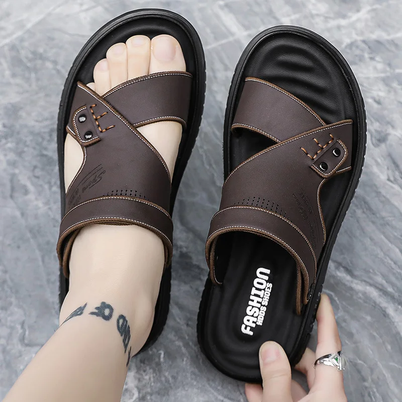 Men's Solid Color  Open Toe Breathable Sandals, Comfy Non Slip Casual Durable Beach Water Shoes, Summer