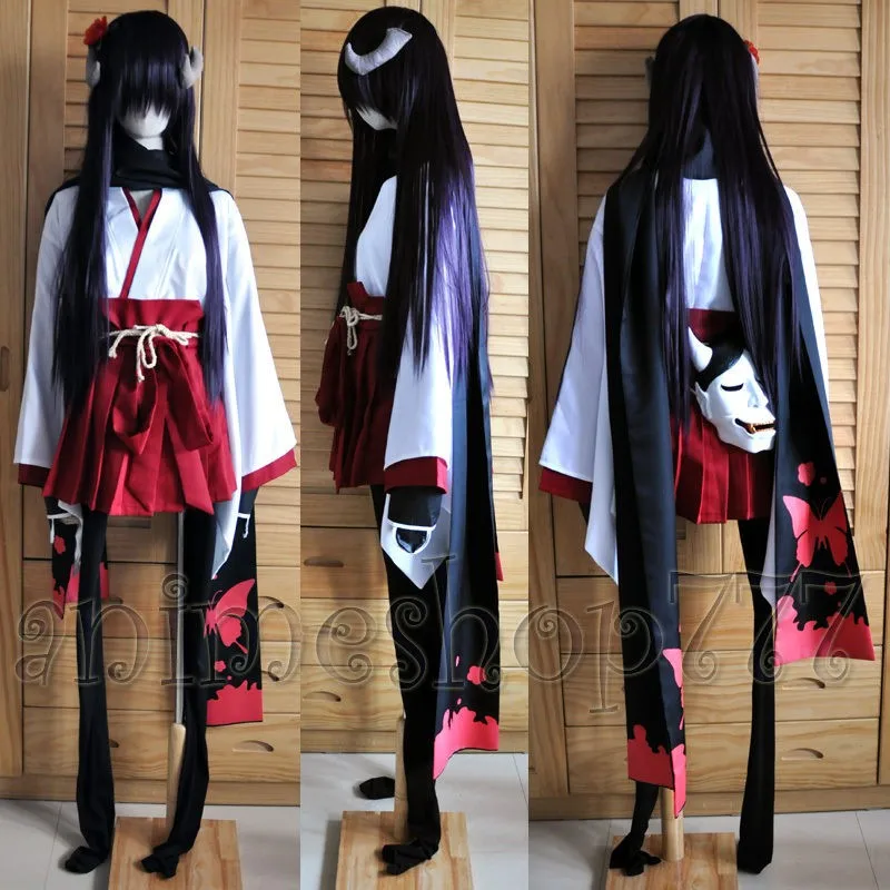 Anime Inu X Boku SS Shirakiin Ririchiyo Atavistic Mikofuku Cosplay Costume Halloween Long Hair Wig with Mask Uniform Full Set