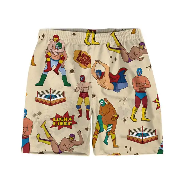 Pantalones cortos Retro para hombre, estampado de lucha mexicana 3d, ropa de alta calidad, pantalones cortos sueltos, pantalones cortos casuales de
