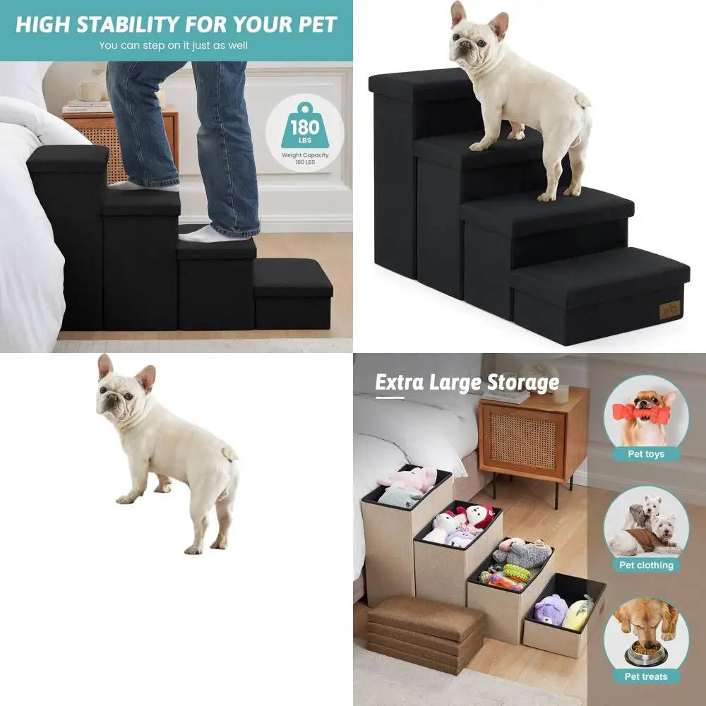 

4-ступенчатая складная лестница для собак с местом для хранения для маленьких и больших собак и кошек, поддерживает до 180 фунтов (22 часа, черный)