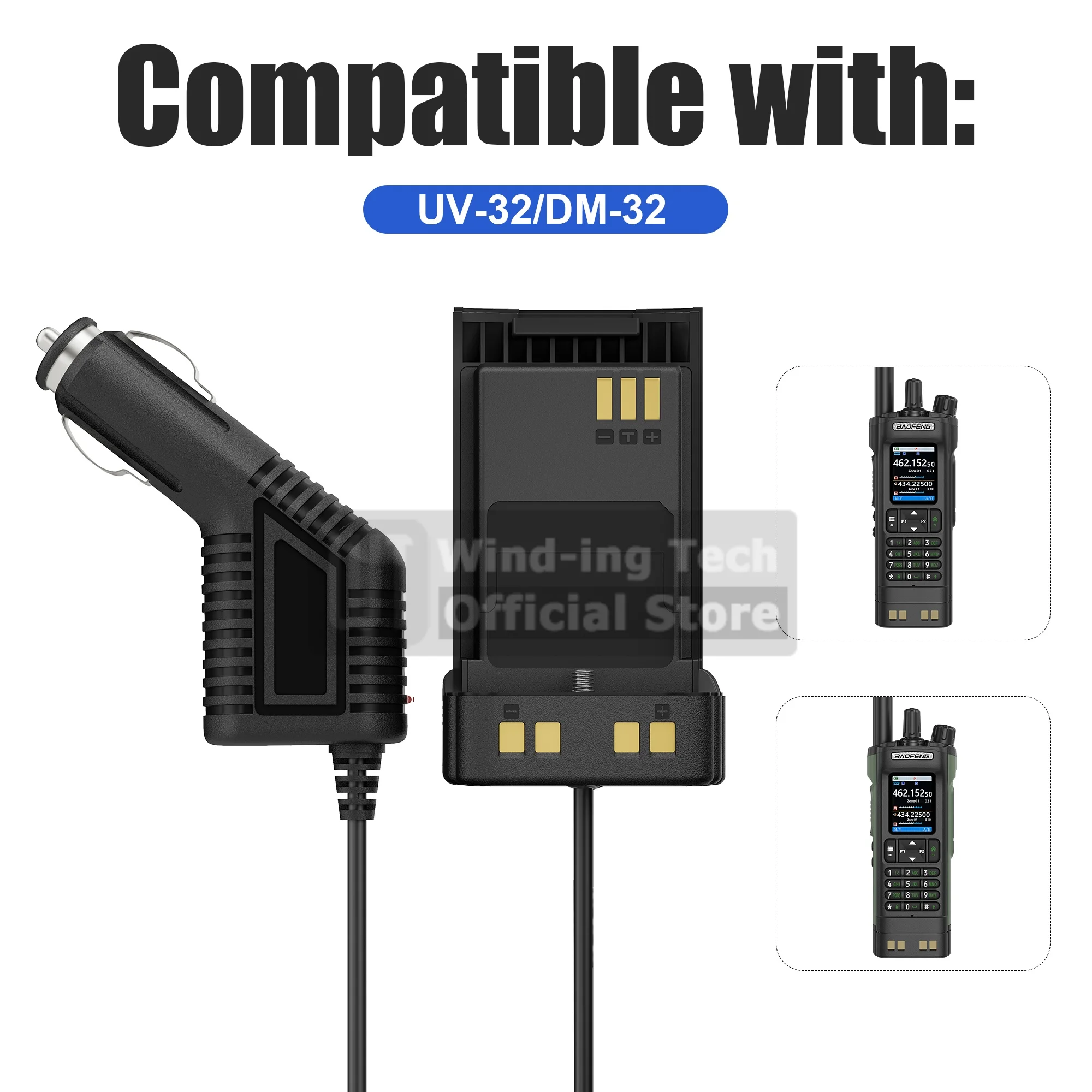 Baofeng UV-32 Walkie Talkie Battery Eliminator 12-24V Car Cigarette Lighter Adapter For DM32 Two Way Radio Car Charger Accessory