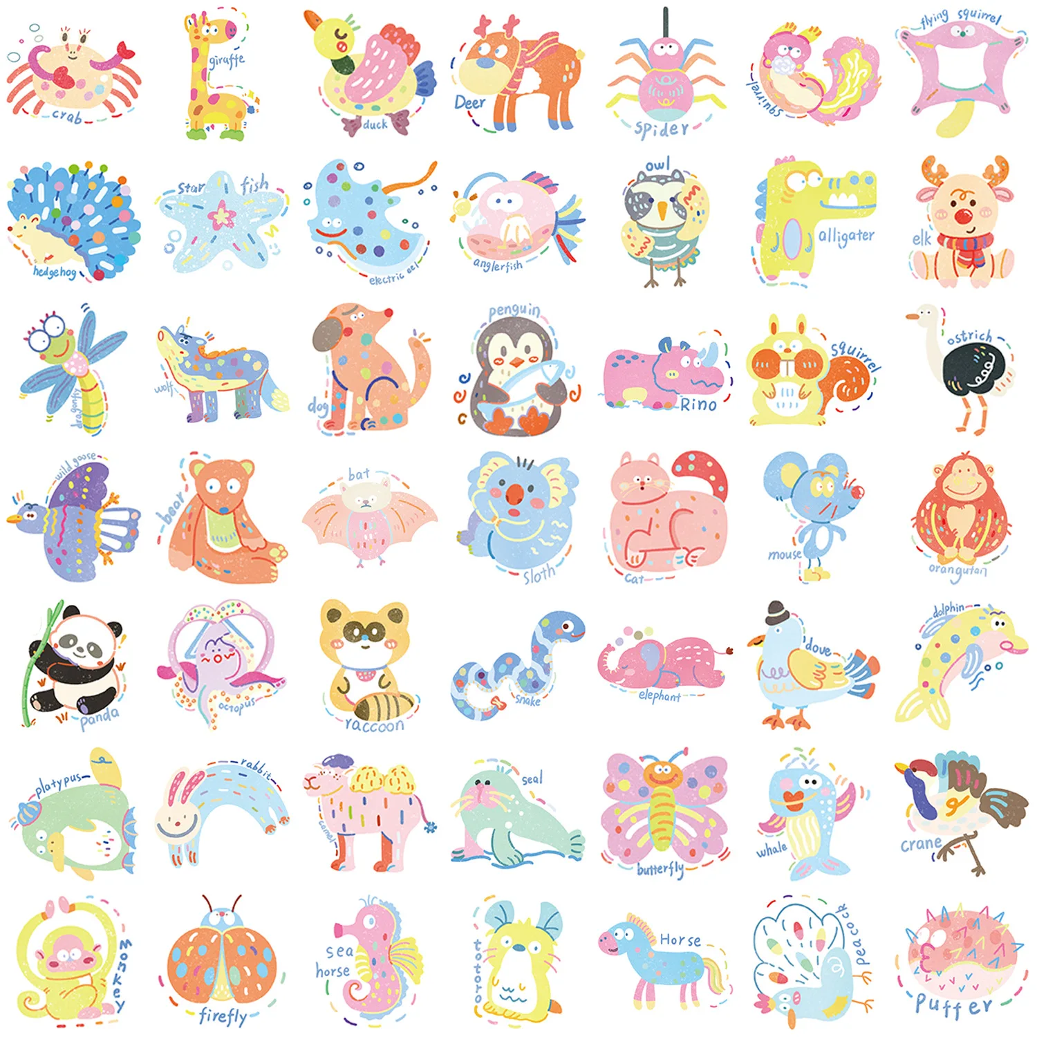 50 Uds. De pegatinas de grafiti de dibujos animados de animales pintados, bricolaje, teléfono, guitarra, portátil, maleta, pegatina impermeable, juguete para niños - imagen 4