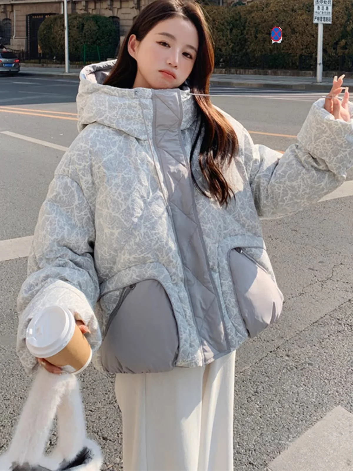 Modieus bedrukt ort donsjack dames winter warm ontwerp du verenjas Koreaanse stijl rechte snit lange mouw