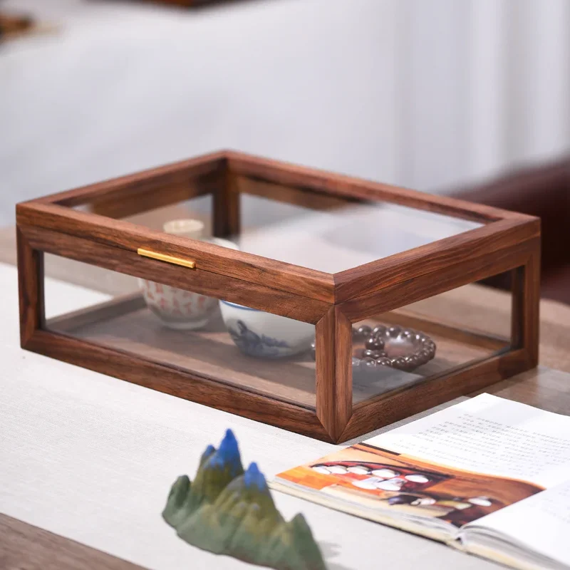 

Black walnut solid wood glass Dresser transparent Ring box Cabinet shoe Tea table Wooden jewelry Storage dustproof Simplicity