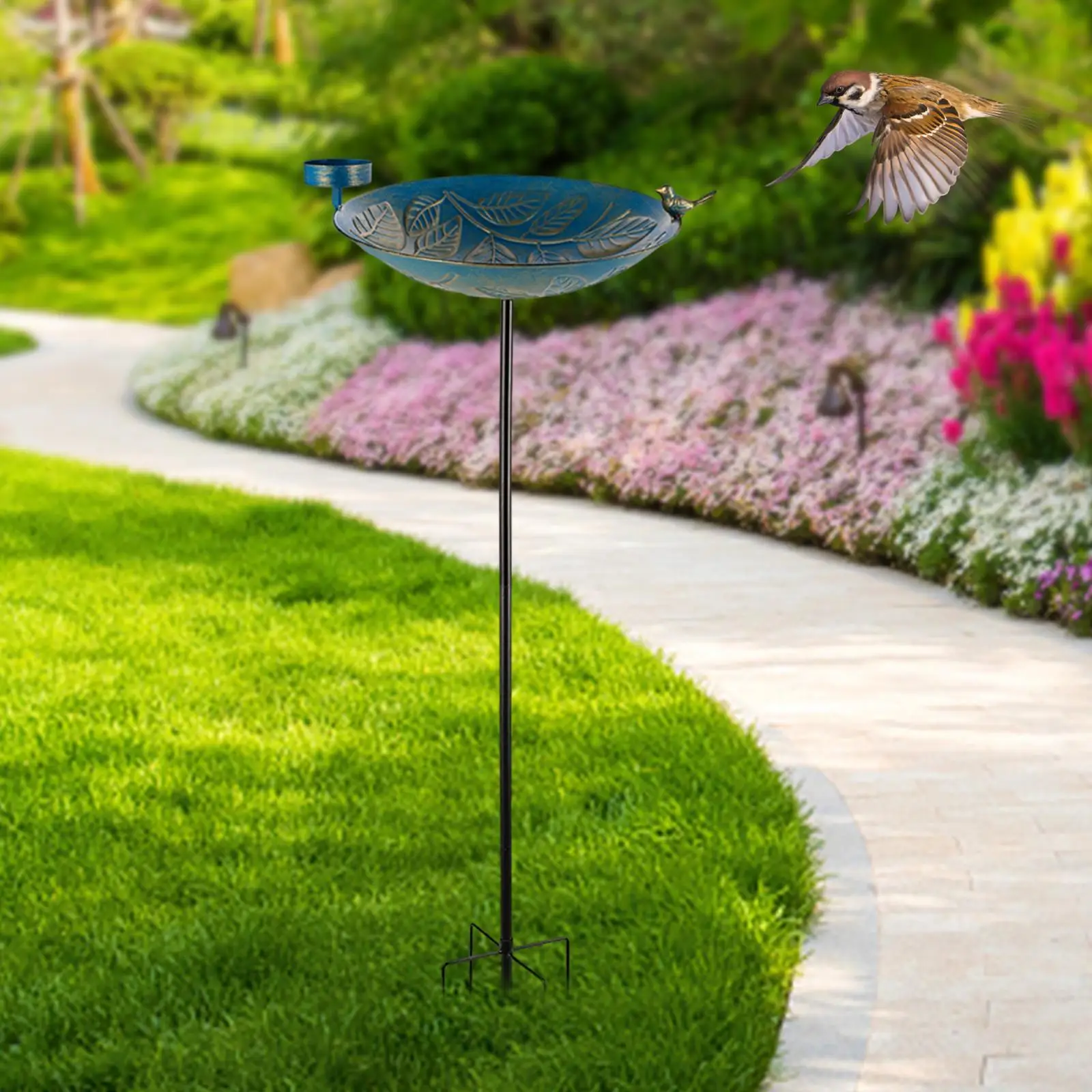 

Bird Bath Outdoor Bird Feeder, Decoration, Easy to Install, Stable, Garden Metal Birds Bath Birdfeeder with Stake for Yard