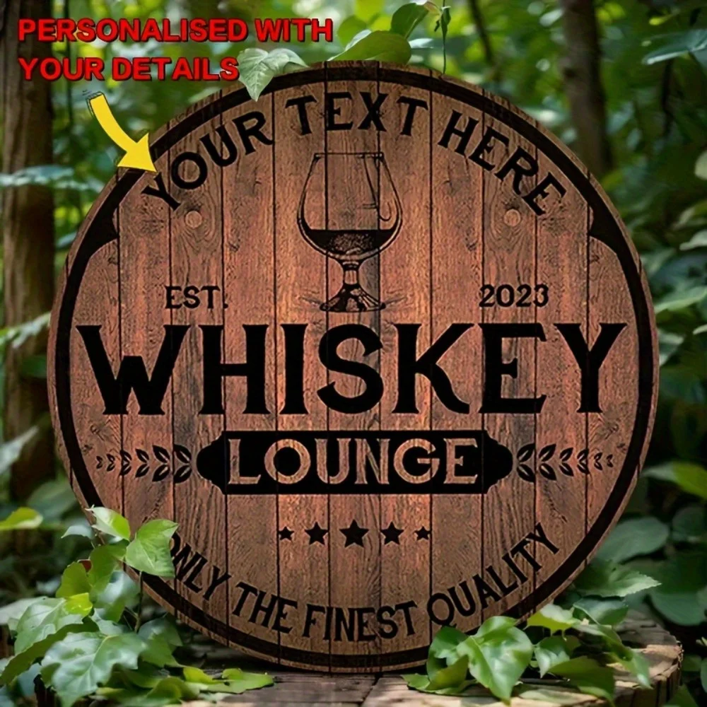 Brand 2pcs Round Aluminum Sign Vintage Whiskey Metal Wall Art Customizable Plaque Bar BBQ Garden Decor