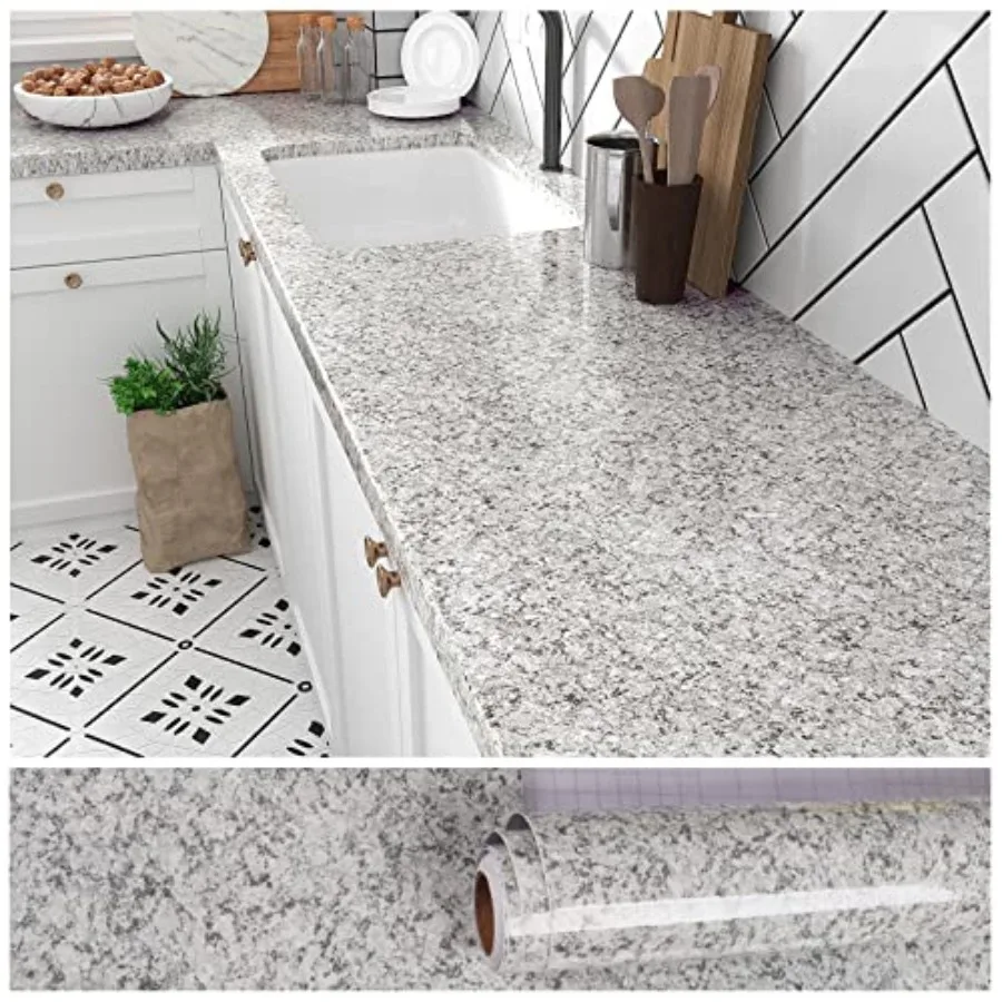 

Granite Countertop Contact Paper Waterproof 118''x32'' Wide Grey Kitchen Countertop Peel and Stick Grey Marble Wallpaper Self A
